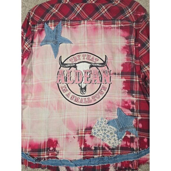 OOAK Upcycled Flannel Shacket Shirt Jason Aldean Small Town Country Music Sz XL - Picture 2 of 16